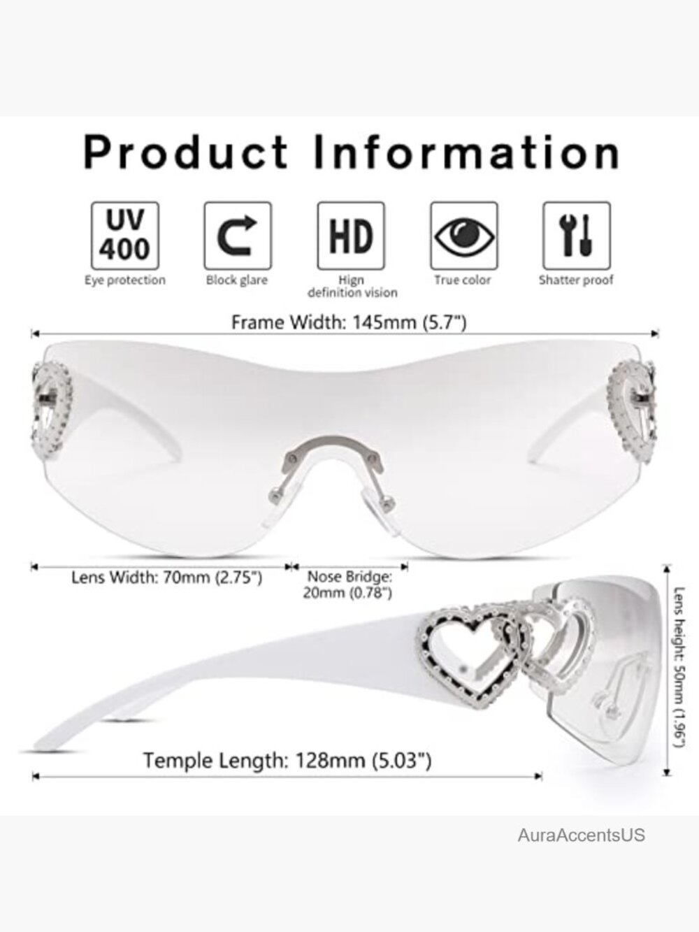 Oversized Rimless Wrap Sunglasses Y2K Unisex Visor Shield Shades - Picture 4 of 7